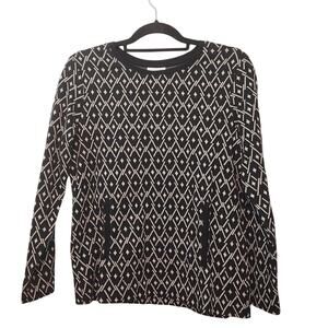 J. Jill Black & White Argyle Pullover Jersey Sweater Women's Petite S